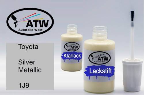 Toyota, Silver Metallic, 1J9: 20ml Lackstift + 20ml Klarlack - Set, von ATW Autoteile West.